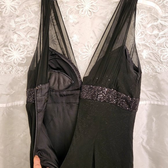 Black Sequin Evening Gown, Silk Chiffon Overlay, Aidan Mattox, 4 - Picture 14 of 17
